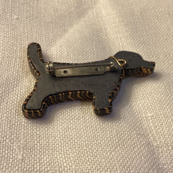 Folk Art Handmade Wooden Looking Dog Broach Pin Arts & Crafts Style Fancy Collar - Picture 7 of 11